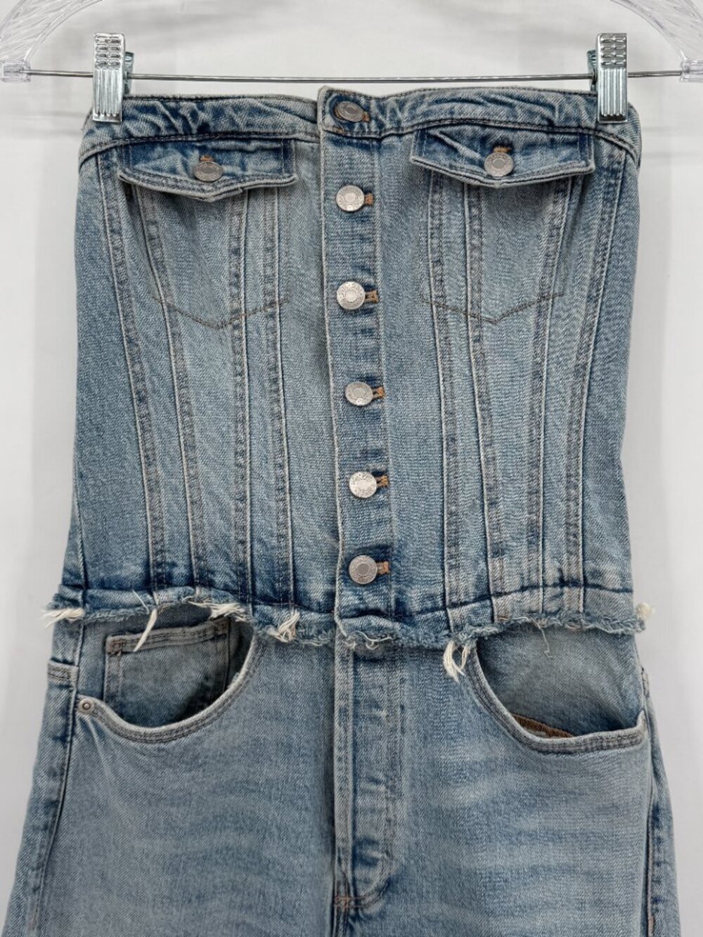 ZARA Denim Corset Jumpsuit Strapless Wide Leg Jeans Women’s XS Trendy Y2K - Picture 3 of 12